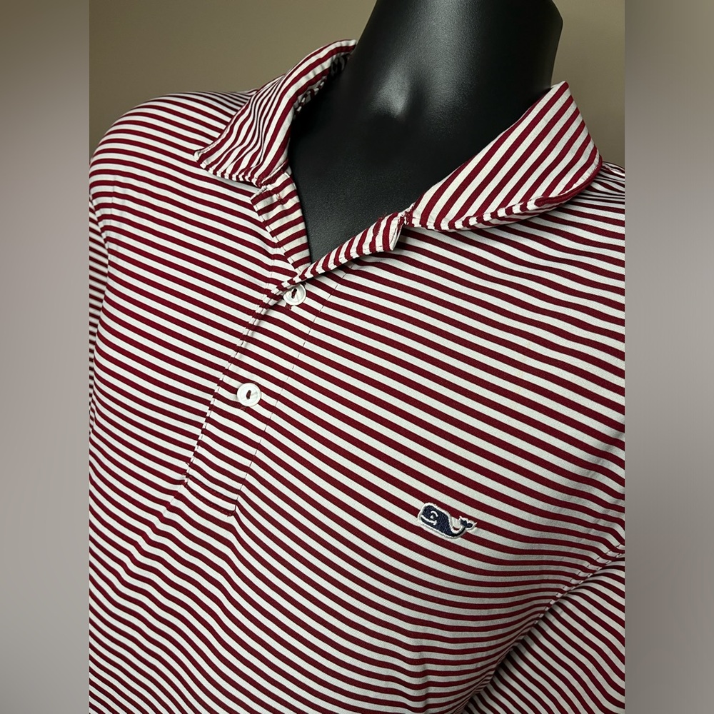 Vineyard Vines Men’s Large Performance Golf Polo Shirt Burgundy White Striped.